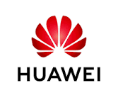 Logo von Huawei mit rotem Blumenmotiv und schwarzem Schriftzug.
